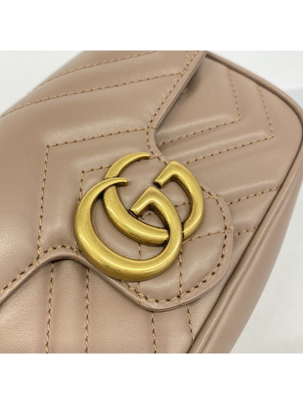 Gucci Shoulder Bag GG Marmont Leather Brown Gold - Picture 7 of 8